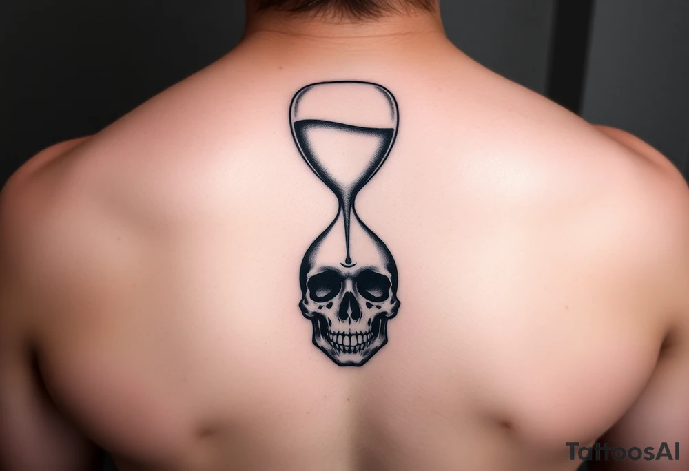 An hourglass with a skull at the bottom that the sand is pouring into tattoo idea