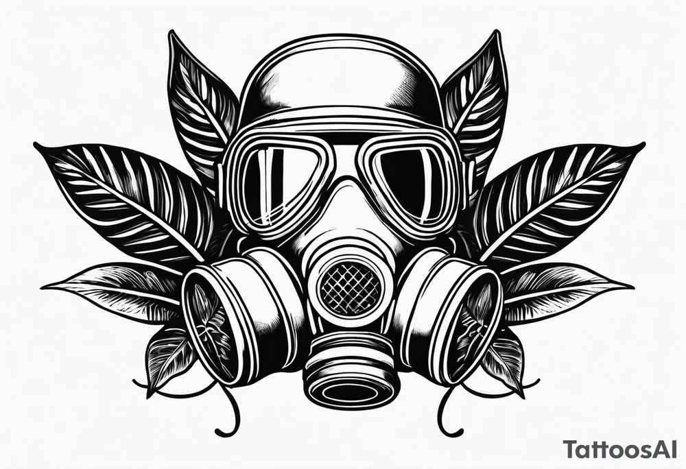 plant stick out from a gasmask tattoo idea