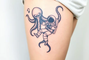 Deep sea kraken octopus, grabbing a astronaut with a space theme background tattoo idea