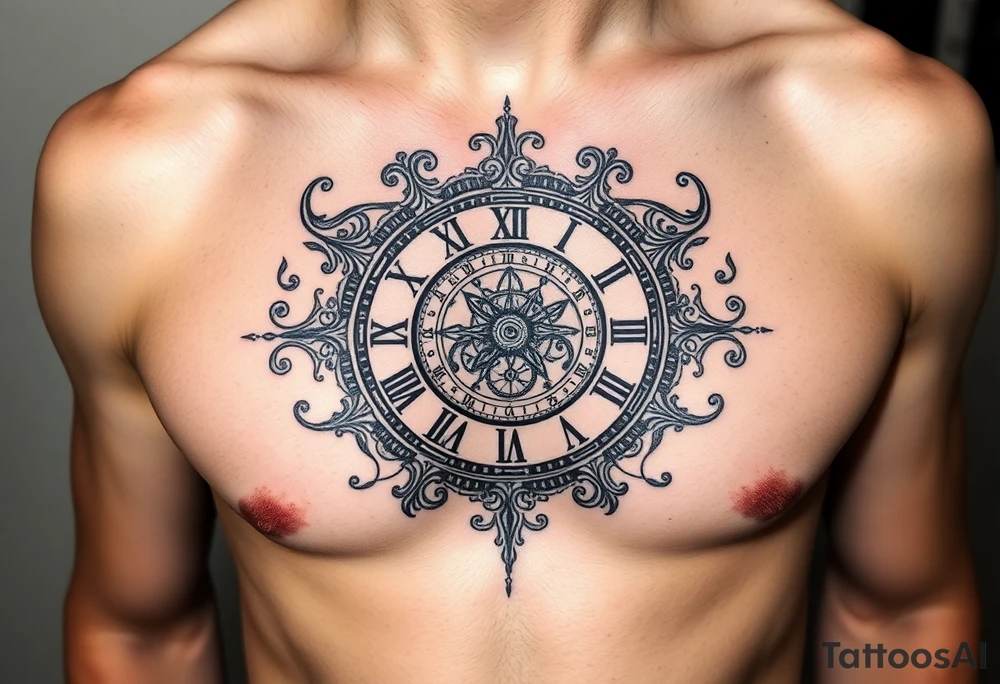 vintage roman numerals within ornate clockwork mechanism tattoo idea