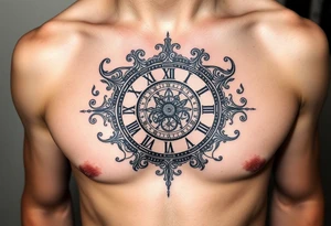 vintage roman numerals within ornate clockwork mechanism tattoo idea