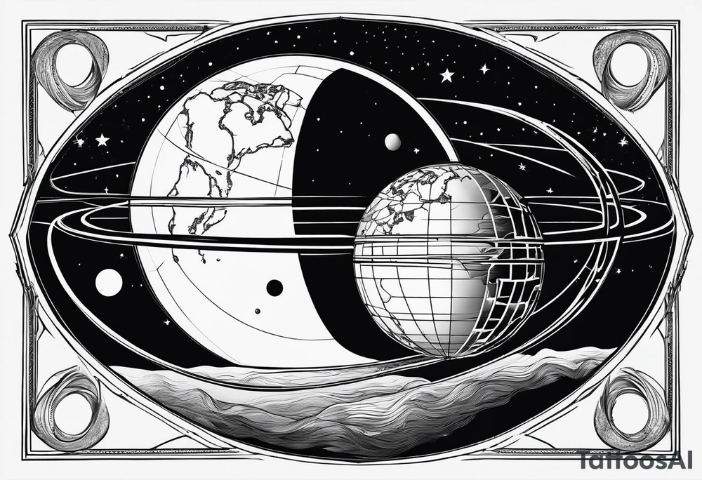 planet split into half in a cube tattoo idea