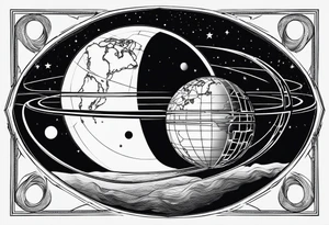 planet split into half in a cube tattoo idea
