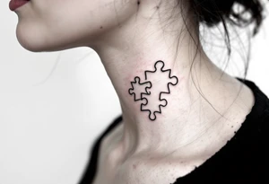 side of the neck puzzle piece tattoo where one of the pieces says Rella tattoo idea