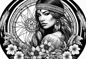 Native american,cancer, flowers, dream catcher, tattoo idea