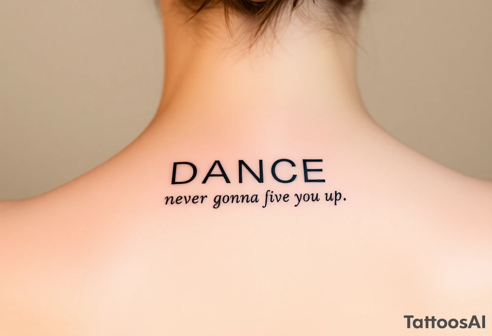 Young Rick Astley Dance and Never Gonna Give You Up text tattoo idea