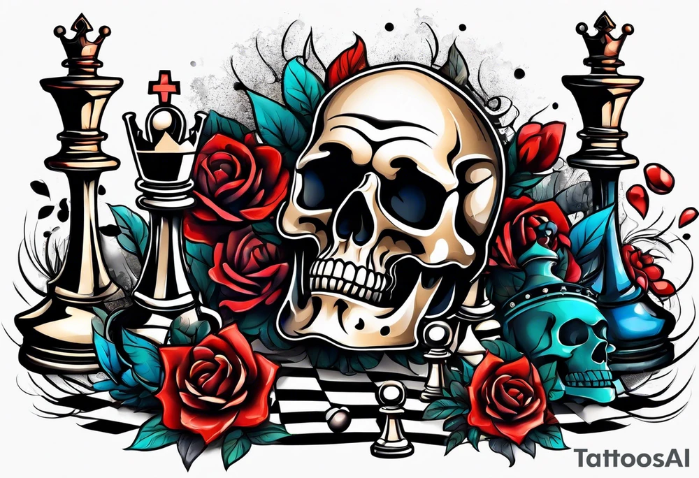 skull and chess pieces tattoo idea