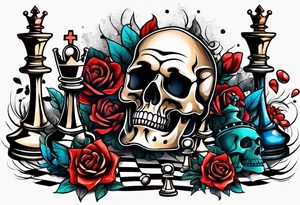 skull and chess pieces tattoo idea
