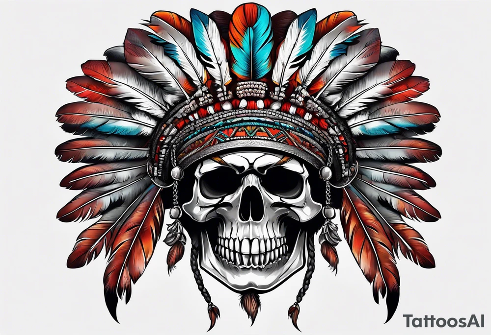 War chief bonnet with skull tattoo idea