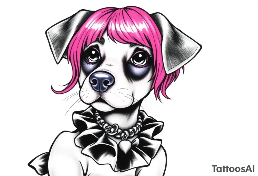 hot puppy goth girl with big boobs and pink hair tattoo idea