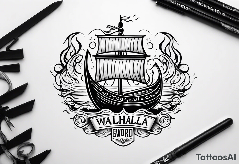valhalla sword viking ship on fire tattoo idea