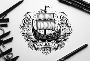 valhalla sword viking ship on fire tattoo idea