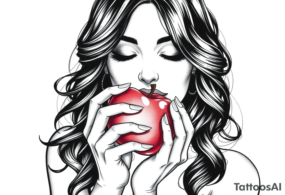 Beautiful  seductive woman eating an apple tattoo idea