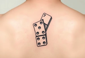 Three domino tiles falling onto each other, showing the pips 8, 7, and 6. On the last tile at the bottom, the top half should show the pips 6, and the other half should display the initials JH.” tattoo idea