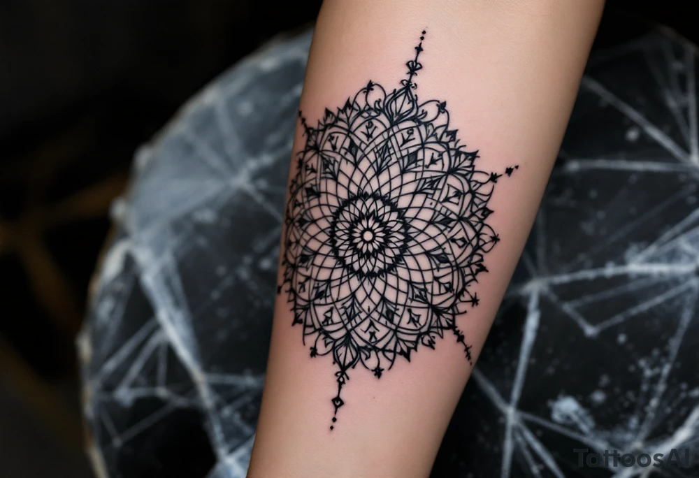 intricate mandala with sacred geometry and cosmic elements tattoo idea