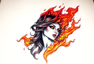 Evil young woman in the flame tattoo idea