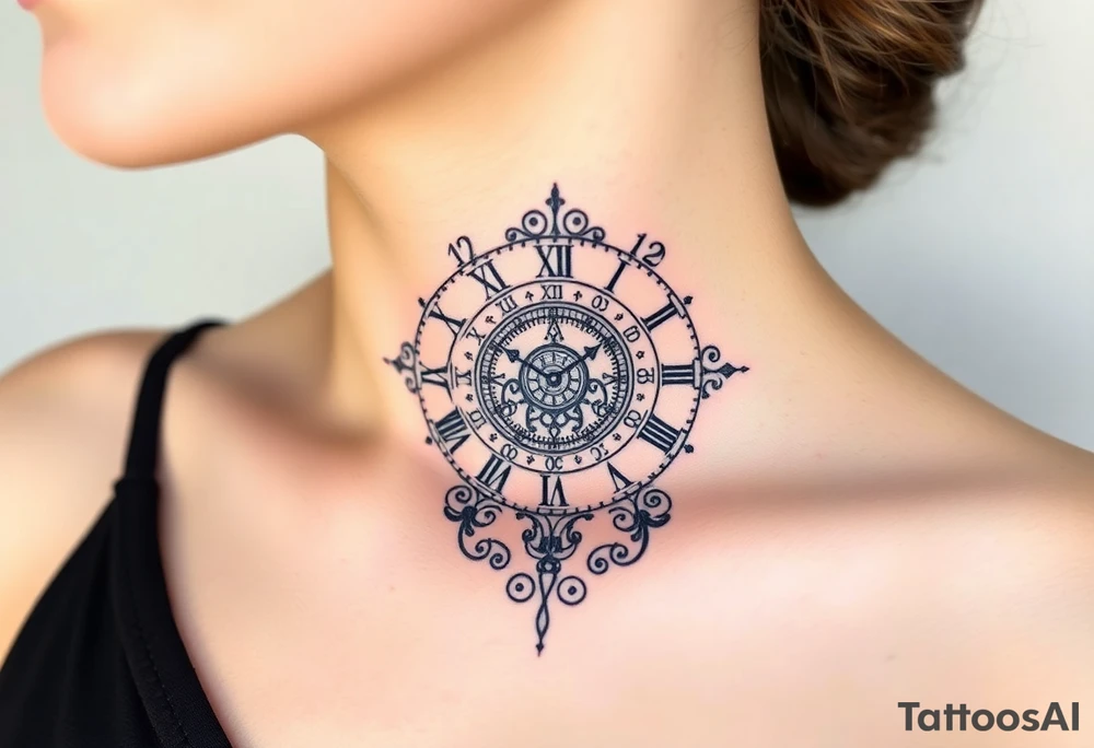 vintage roman numerals within ornate clockwork mechanism tattoo idea