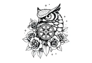 an owl,compass,roses,stars. tattoo idea