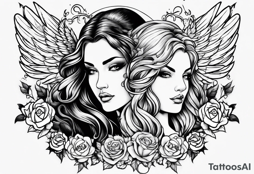 Angel and devil women tattoo idea