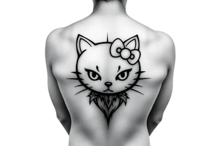 white background, cyber sigilism art / neo primal inspired hello kitty tattoo idea