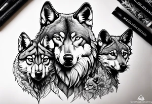 Alpha wolf with two cubs tattoo idea