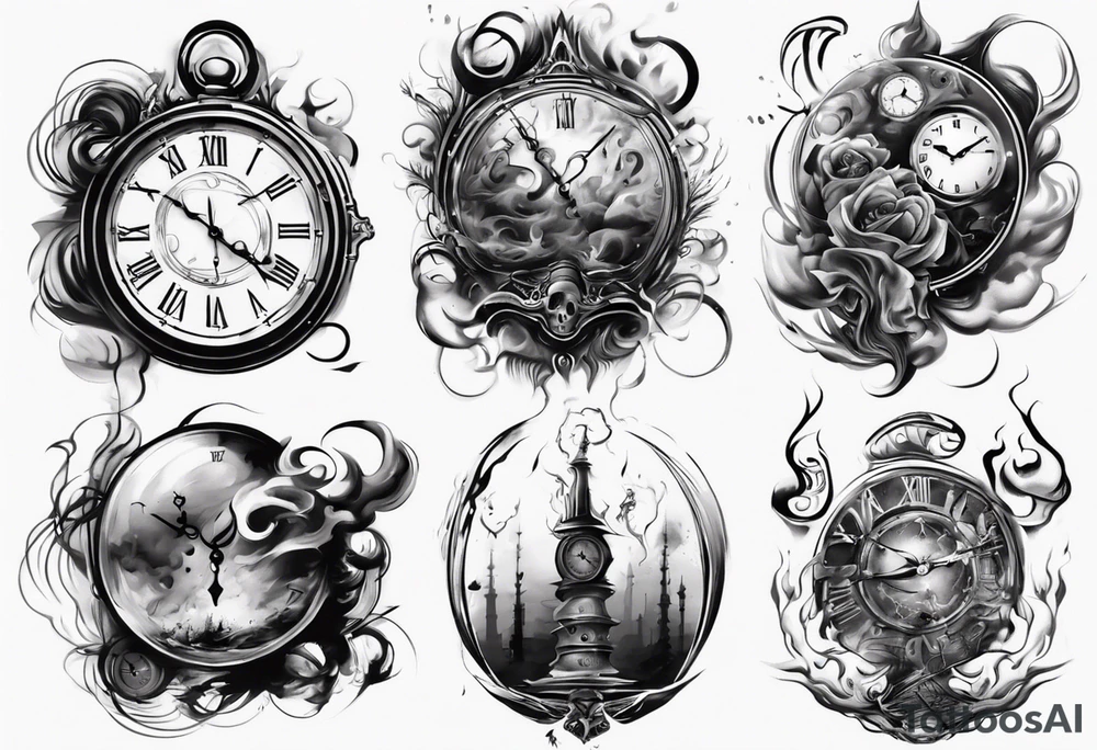 Modern clock fading with smoke 2023 edition tattoo idea