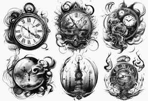 Modern clock fading with smoke 2023 edition tattoo idea