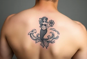 Mermaid in waves with compass tattoo idea