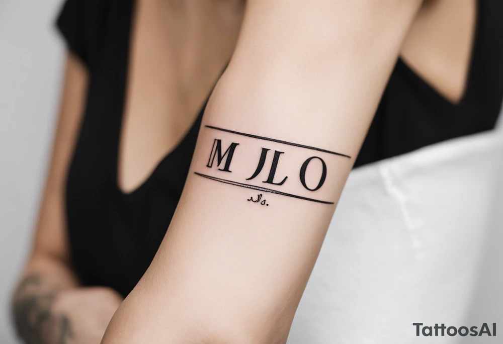 small tattoo on the forearm with the initials MLJ, date of birth 22/09/22 in the style of a moluccan tattoo tattoo idea