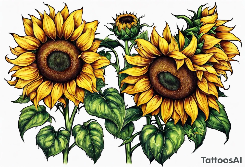 Sunflowers with three paws tattoo idea