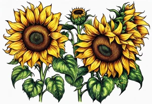 Sunflowers with three paws tattoo idea