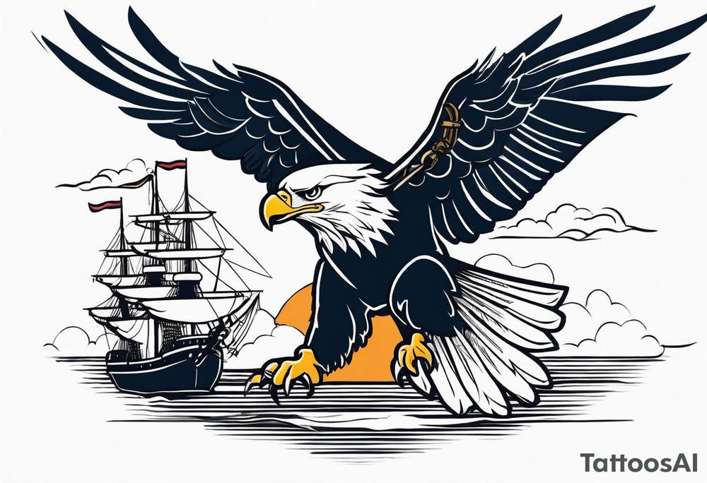 eagle flying in front of ship of the line tattoo idea
