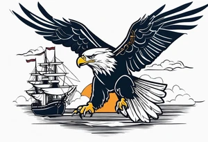 eagle flying in front of ship of the line tattoo idea