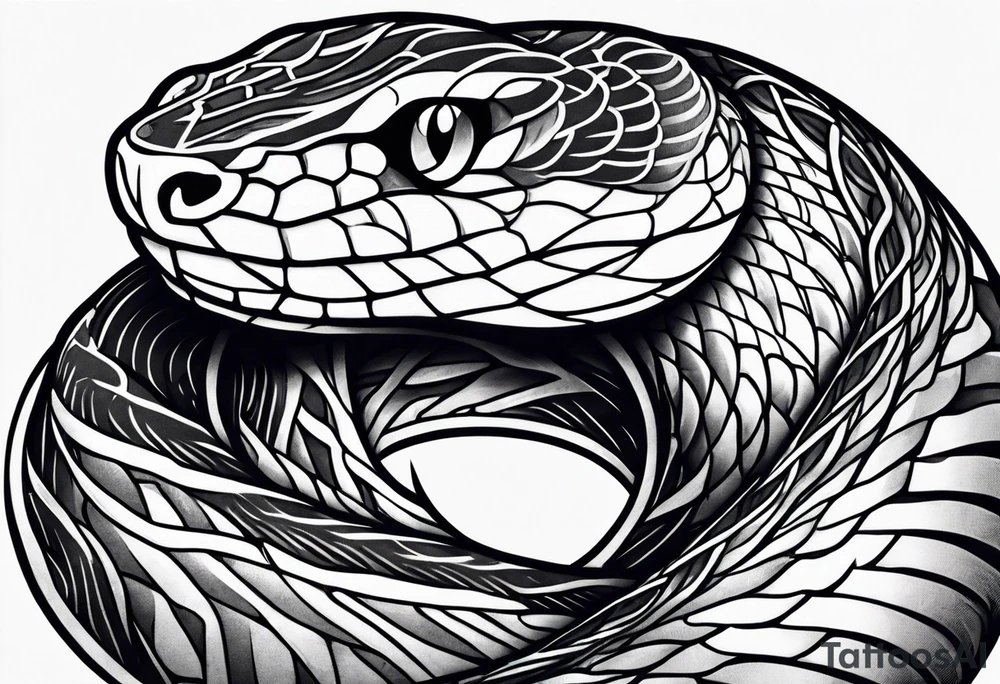 snake wrapped around forearm biting vein tattoo idea