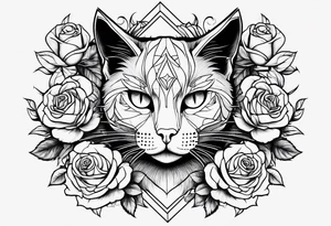 cat with roses around it tattoo idea