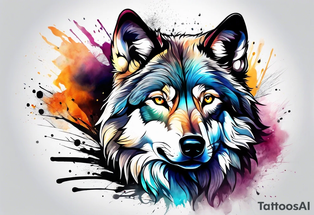 Fluffy wolf sitting tattoo idea