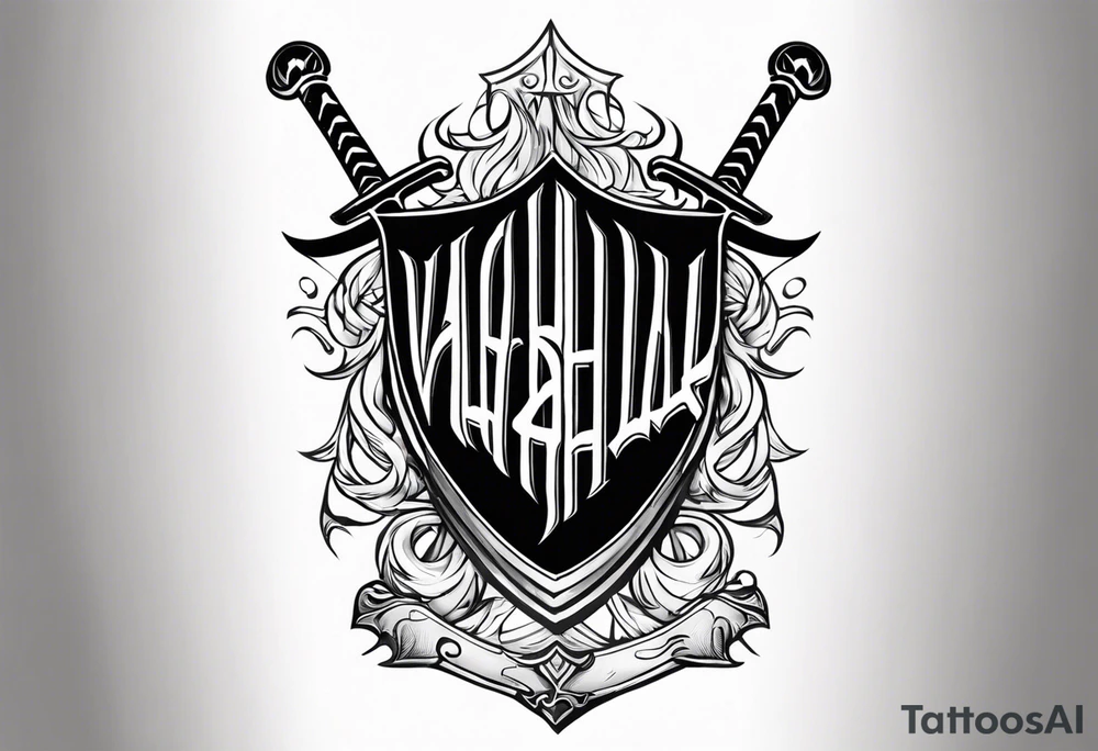 Valhalla on fire shield sword tattoo idea