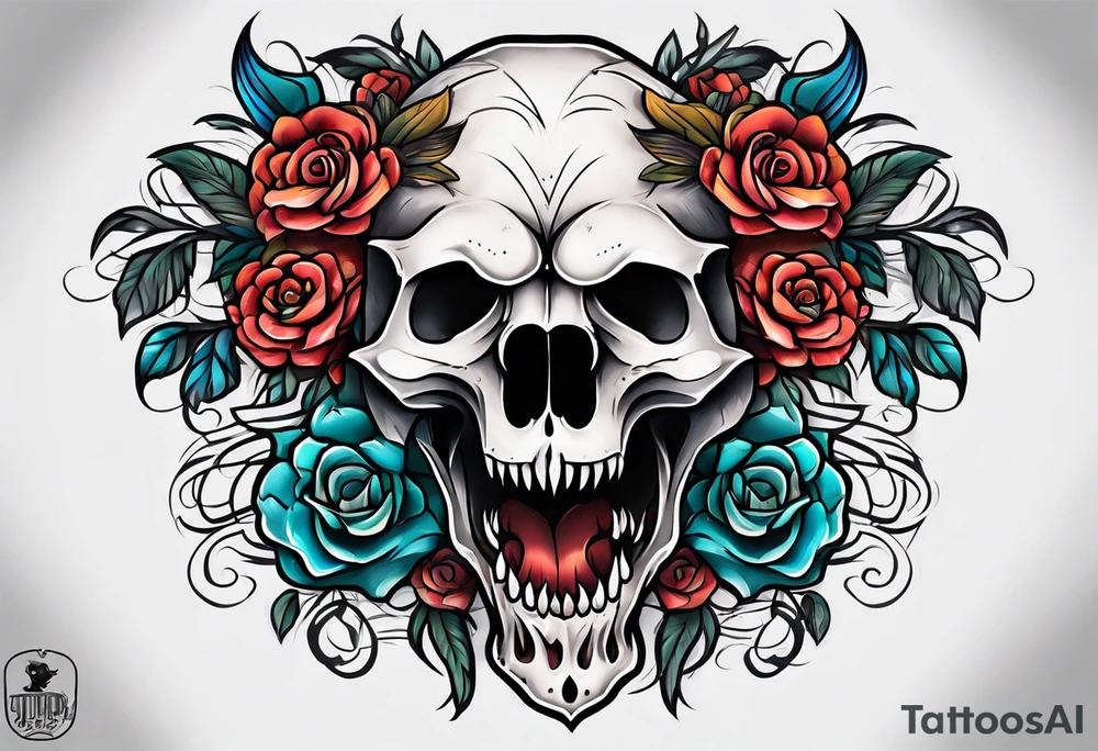 Neo traditional bear skull tattoo idea