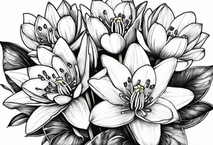 Water Lilly, Lilly of the valley and narcissus bouquet tattoo idea