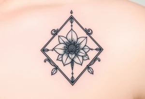 January December July birthday flower  inside a diamond tattoo idea