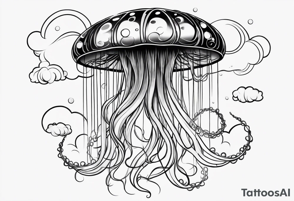 jellyfish with a small head and really long tentacles. Add clouds behind it like it’s floating in the sky tattoo idea