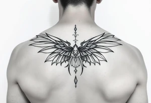 maximalist, cyber sigilism, organic touches, back tattoo, whimsical, witchy, hippie, fairy wing like, maximalistic, very very complex and big, detailed tattoo idea