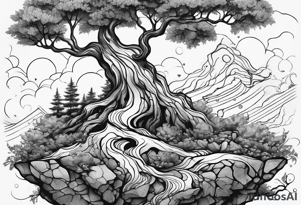 A tree or plant sprouting from a broken rock. tattoo idea