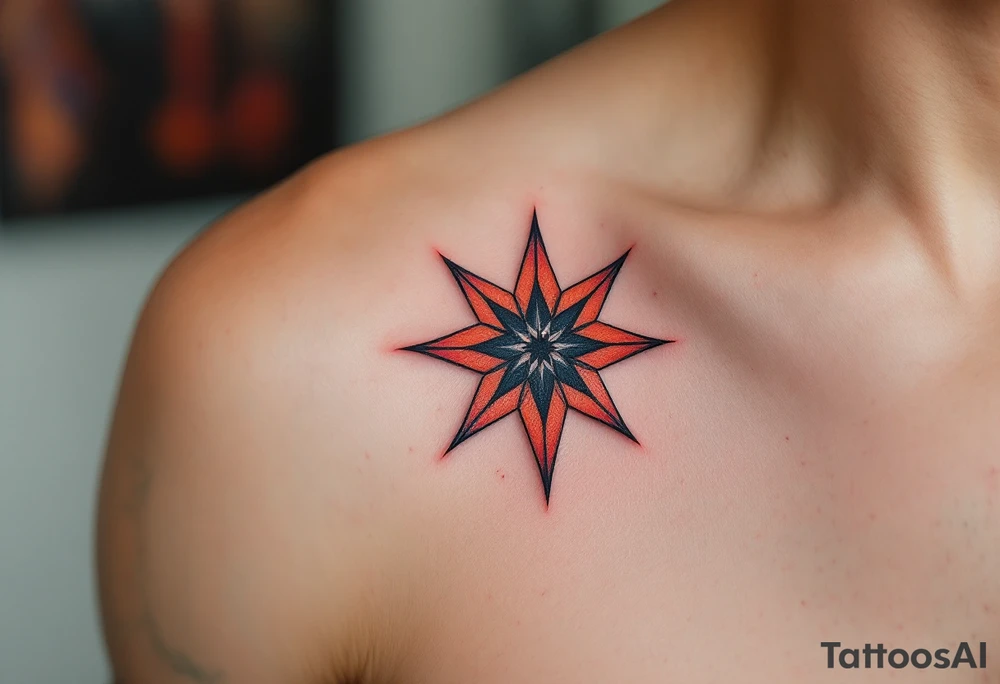 A blood-orange eight-pointed star tattoo expresses vitality and fearless creativity. tattoo idea