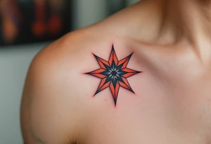 A blood-orange eight-pointed star tattoo expresses vitality and fearless creativity. tattoo idea