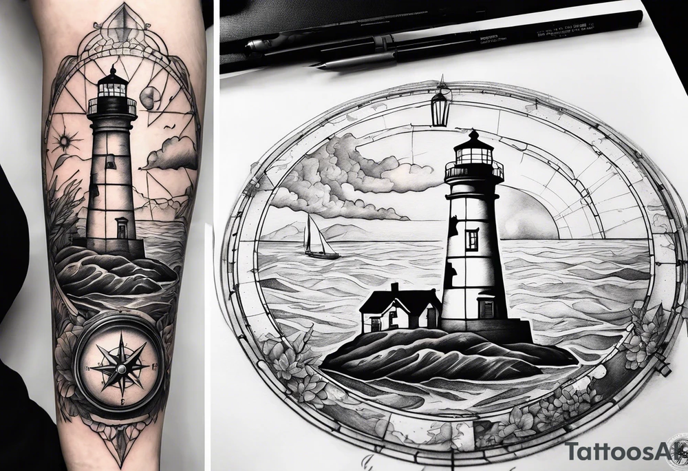 Seafarermap combined with a compass and lighthouse tattoo idea Seafarermap combined with a compass and lighthouse tattoo idea