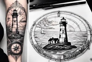 Seafarermap combined with a compass and lighthouse tattoo idea