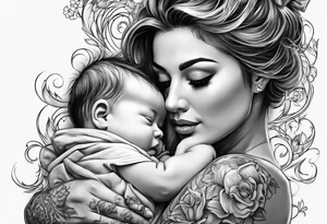 chest tattoo : 
mom and baby son tattoo idea