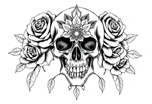 Skull with roses and mandala tattoo idea