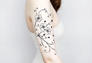 Swirly, filigree, vintage flourish style morning glory vine tattoo idea